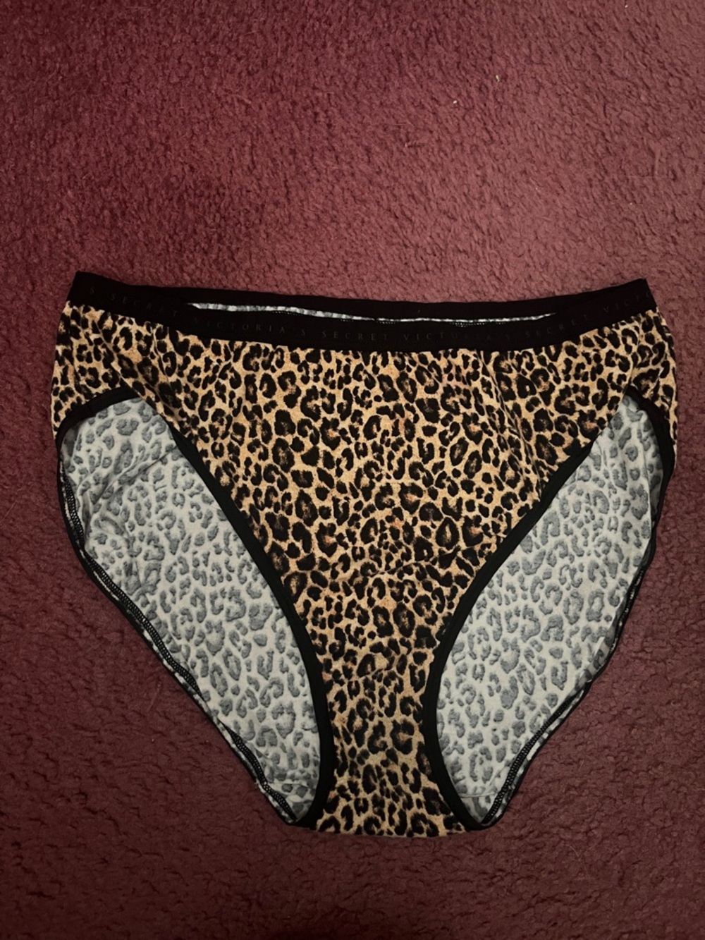 Victoria's Secret Gray Leopard Print Bikini Briefs with Black Trim